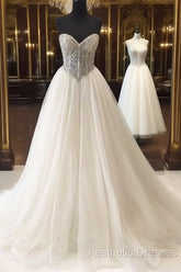 White Sweetheart Sequin Long Evening Prom Dresses, White Evening Dresses